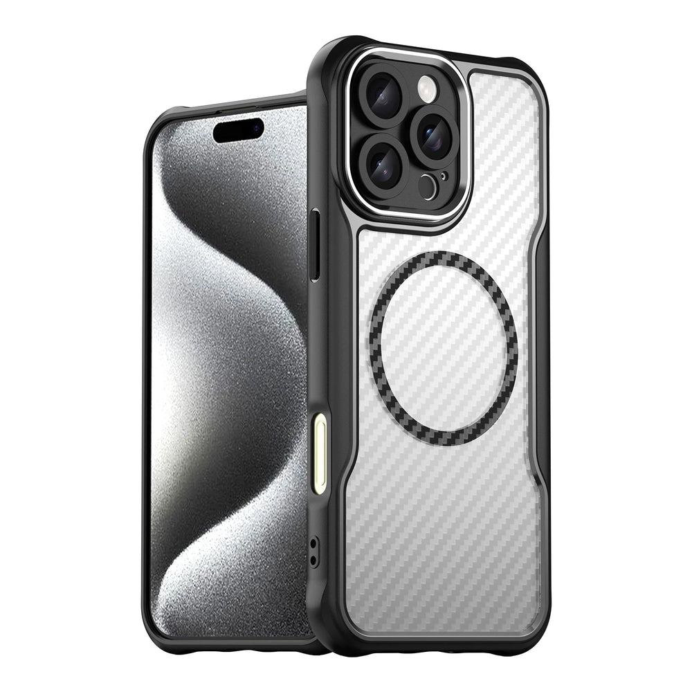 Magnetic Brushed Carbon Fibre Full Lens Protect Case For iPhone