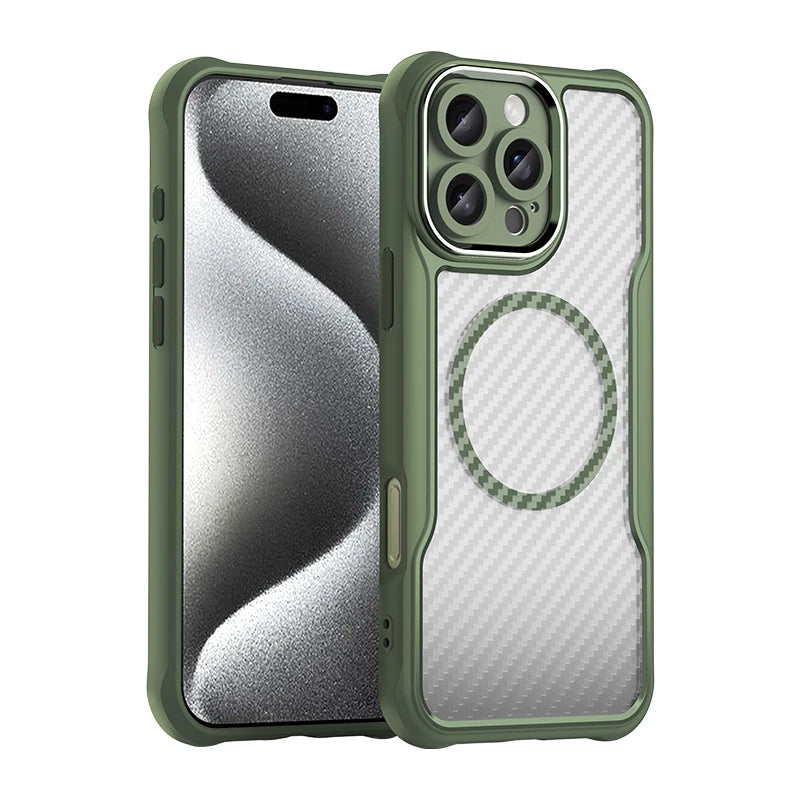 Magnetic Brushed Carbon Fibre Full Lens Protect Case For iPhone