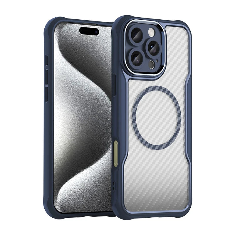 Magnetic Brushed Carbon Fibre Full Lens Protect Case For iPhone