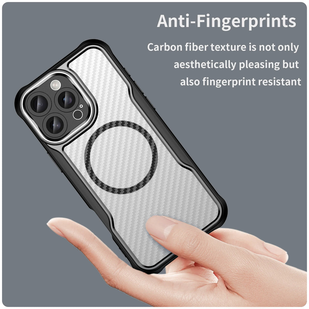 Magnetic Brushed Carbon Fibre Full Lens Protect Case For iPhone