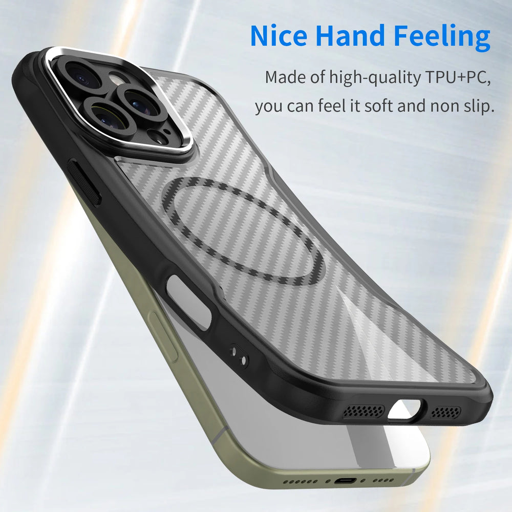 Magnetic Brushed Carbon Fibre Full Lens Protect Case For iPhone