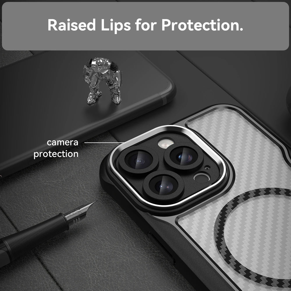 Magnetic Brushed Carbon Fibre Full Lens Protect Case For iPhone