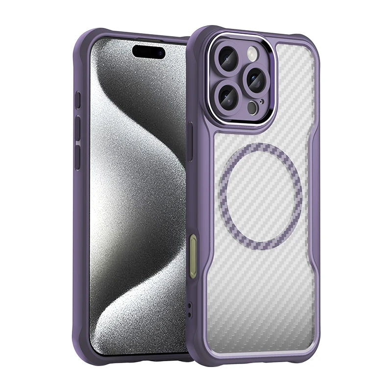Magnetic Brushed Carbon Fibre Full Lens Protect Case For iPhone