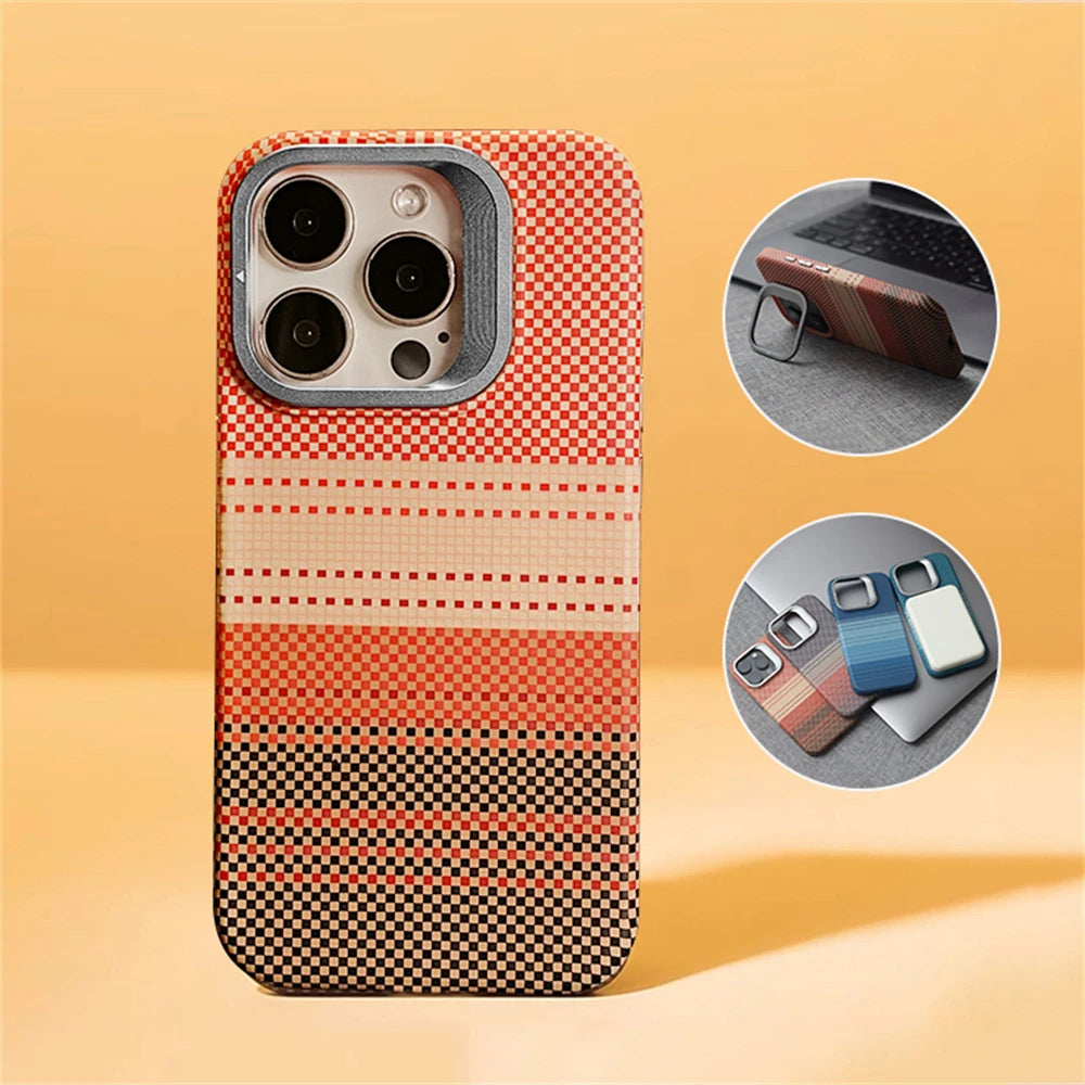 Magnetic Camera Metal Holder Carbon Fiber Pattern Case For iPhone