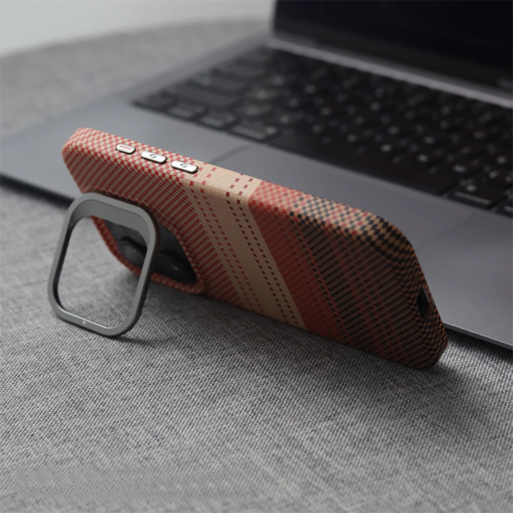 Magnetic Camera Metal Holder Carbon Fiber Pattern Case For iPhone