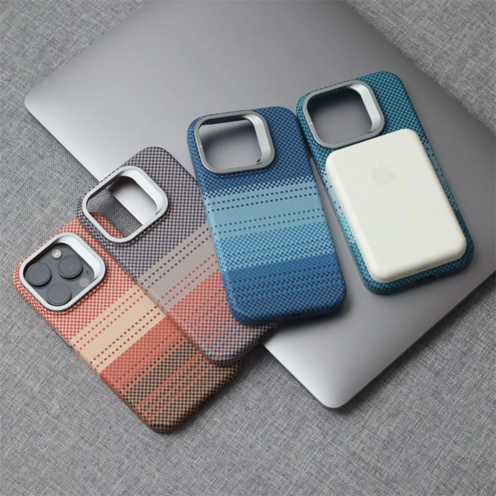 Magnetic Camera Metal Holder Carbon Fiber Pattern Case For iPhone
