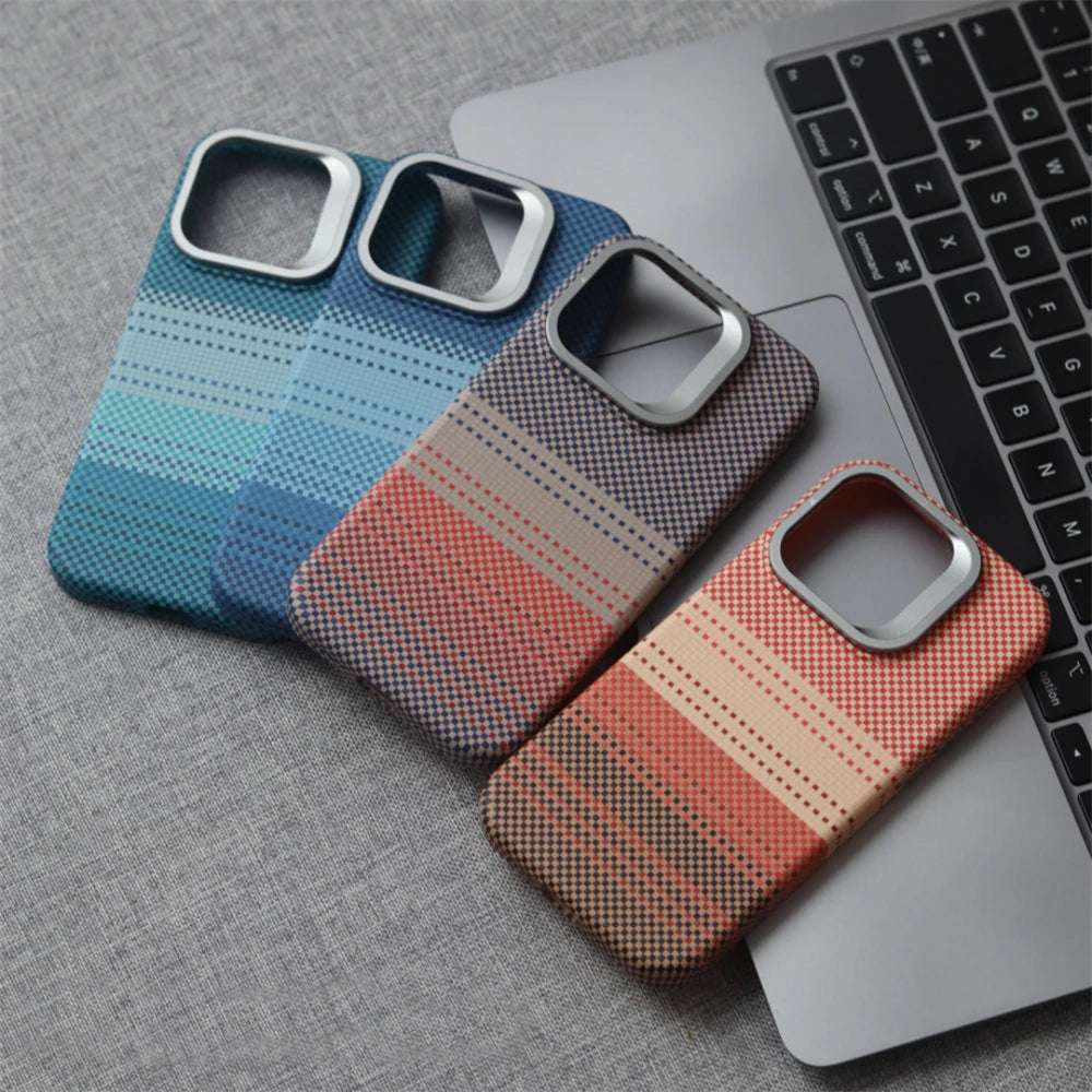 Magnetic Camera Metal Holder Carbon Fiber Pattern Case For iPhone