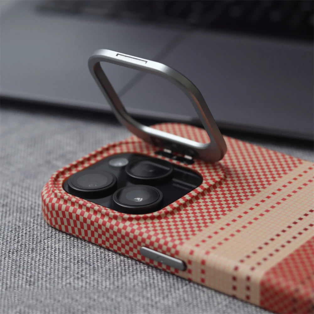 Magnetic Camera Metal Holder Carbon Fiber Pattern Case For iPhone
