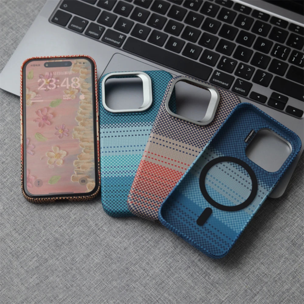 Magnetic Camera Metal Holder Carbon Fiber Pattern Case For iPhone