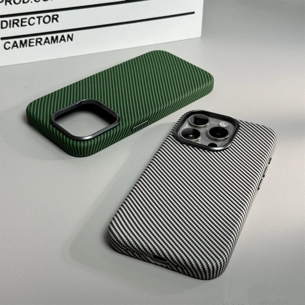 Carbon Fibre Leather Alloy Lens Magnetic Case For iPhone