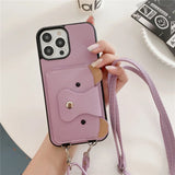Cartoon Crossbody Lanyard With Card Holder Wallet Case for iPhone