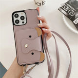Cartoon Crossbody Lanyard With Card Holder Wallet Case for iPhone