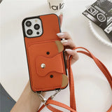 Cartoon Crossbody Lanyard With Card Holder Wallet Case for iPhone