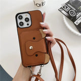 Cartoon Crossbody Lanyard With Card Holder Wallet Case for iPhone