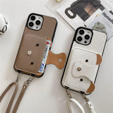 Cartoon Crossbody Lanyard With Card Holder Wallet Case for iPhone