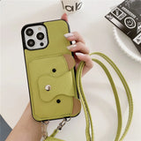 Cartoon Crossbody Lanyard With Card Holder Wallet Case for iPhone
