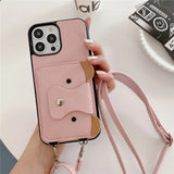 Cartoon Crossbody Lanyard With Card Holder Wallet Case for iPhone