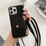 Cartoon Crossbody Lanyard With Card Holder Wallet Case for iPhone