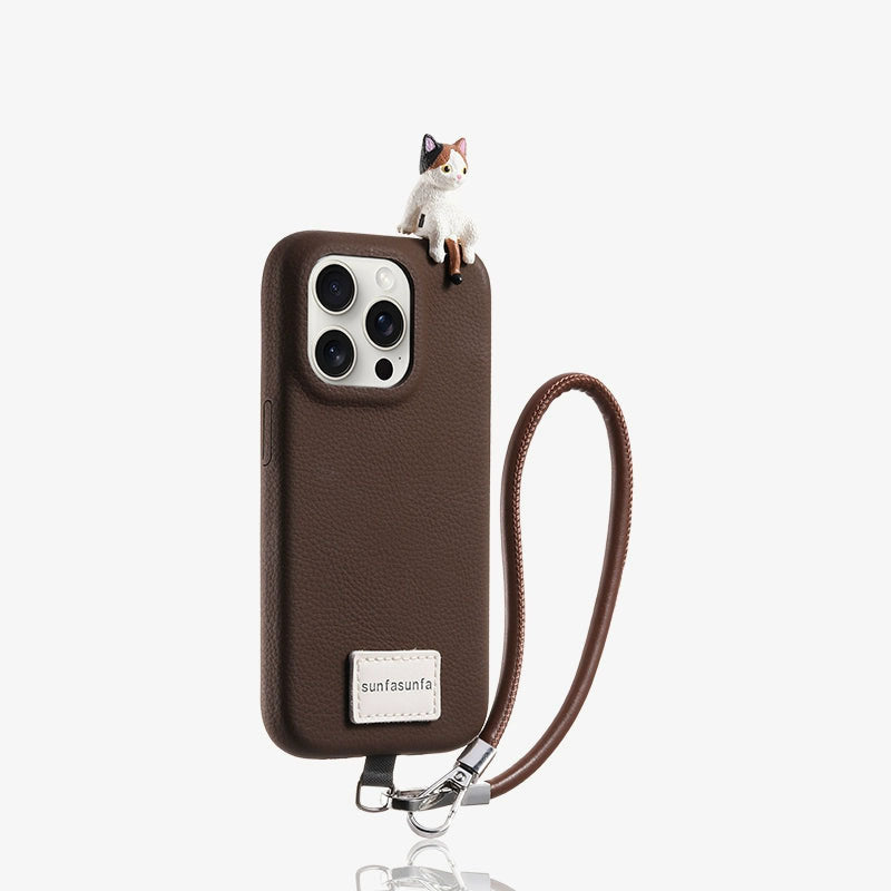 Cute Cat All-Inclusive 3D Anti-Fall Lanyard Case For iPhone