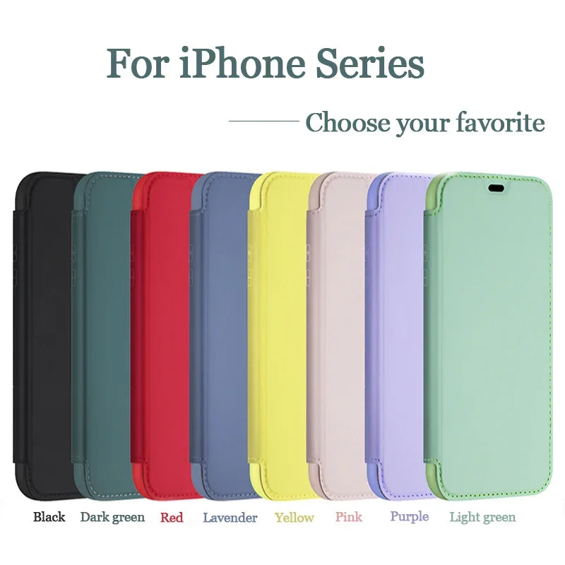 Flip Leather Liquid Silicone Case For iPhone