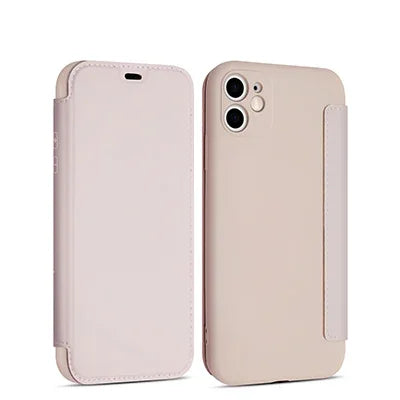 Flip Leather Liquid Silicone Case For iPhone