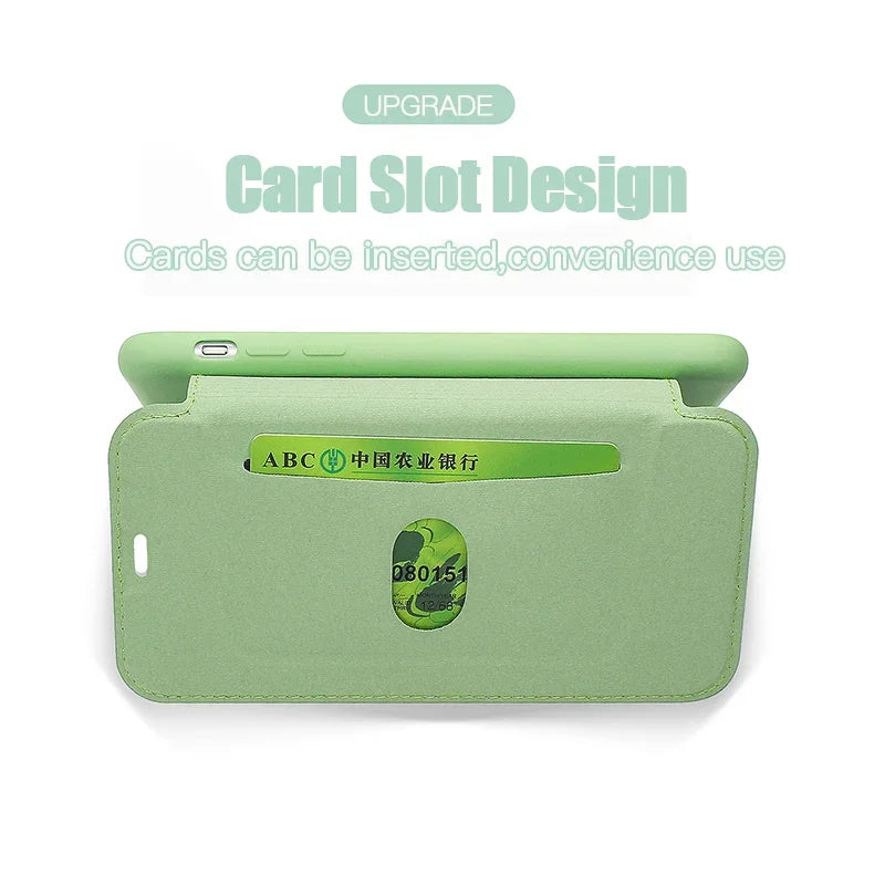 Flip Leather Liquid Silicone Case For iPhone