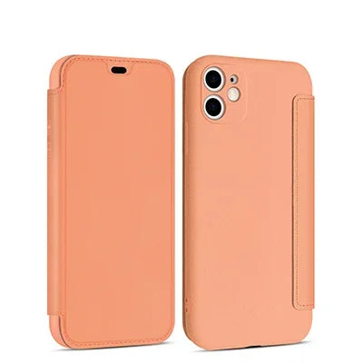Flip Leather Liquid Silicone Case For iPhone