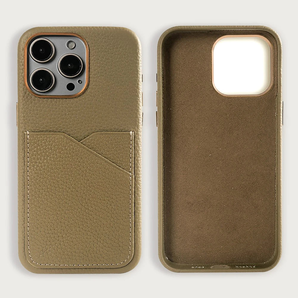 Full Wrapped Genuine Leather Card Holder Slot Case For iPhone