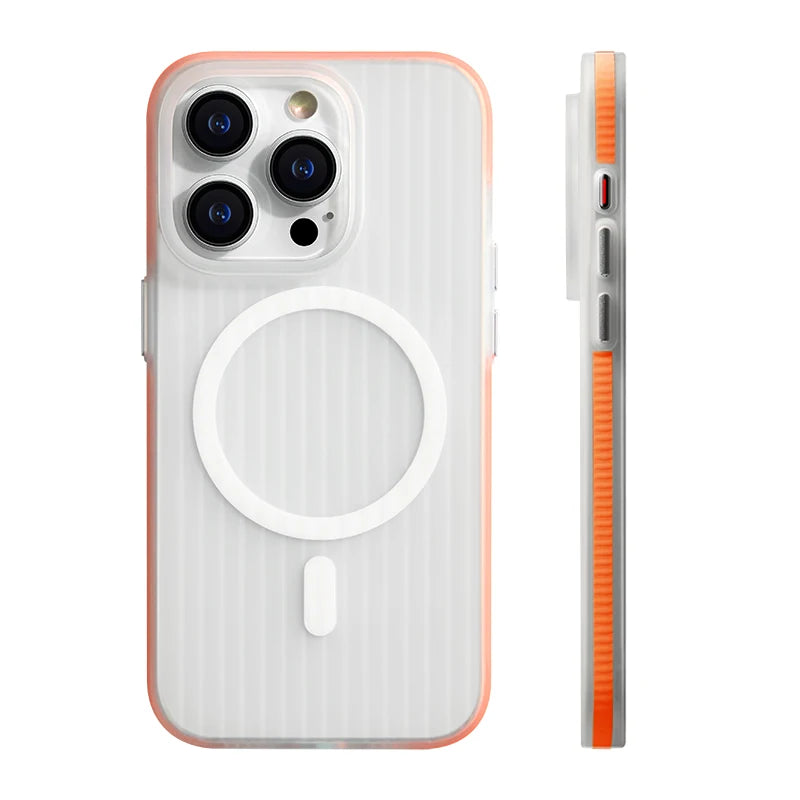 Anti-fall Bumper Frosted Geometric Stripes Magnetic Case For iPhone