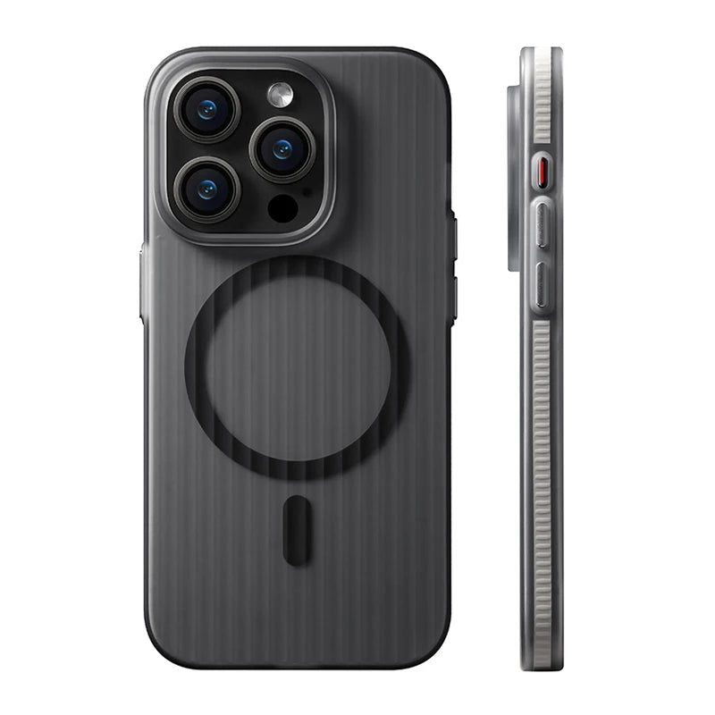 Anti-fall Bumper Frosted Geometric Stripes Magnetic Case For iPhone