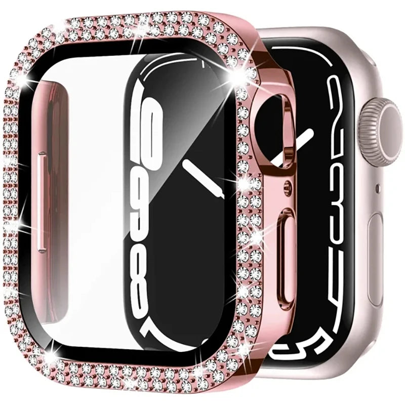 Glass+Bling Diamond Cover For Apple Watch Case