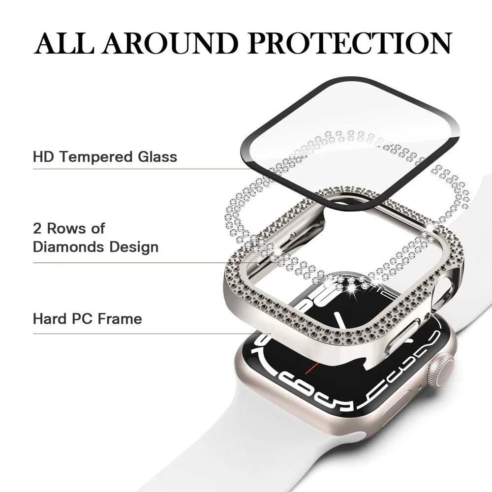 Glass+Bling Diamond Cover For Apple Watch Case