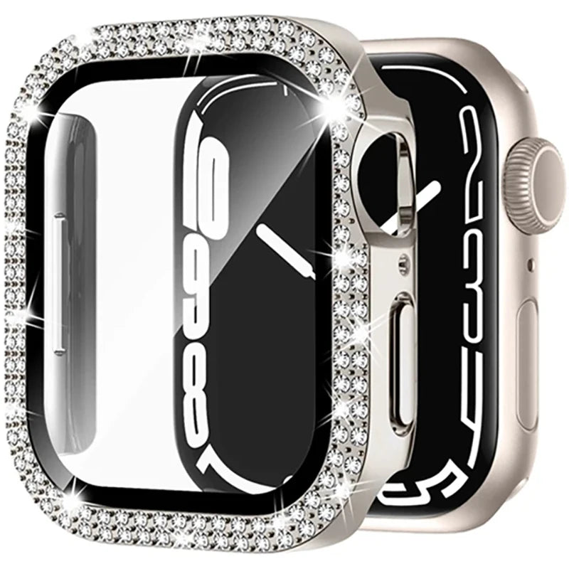 Glass+Bling Diamond Cover For Apple Watch Case