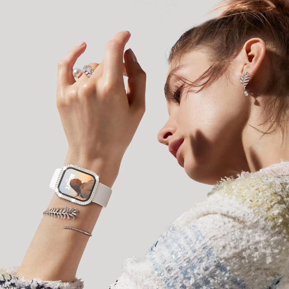 Glass+Bling Diamond Cover For Apple Watch Case