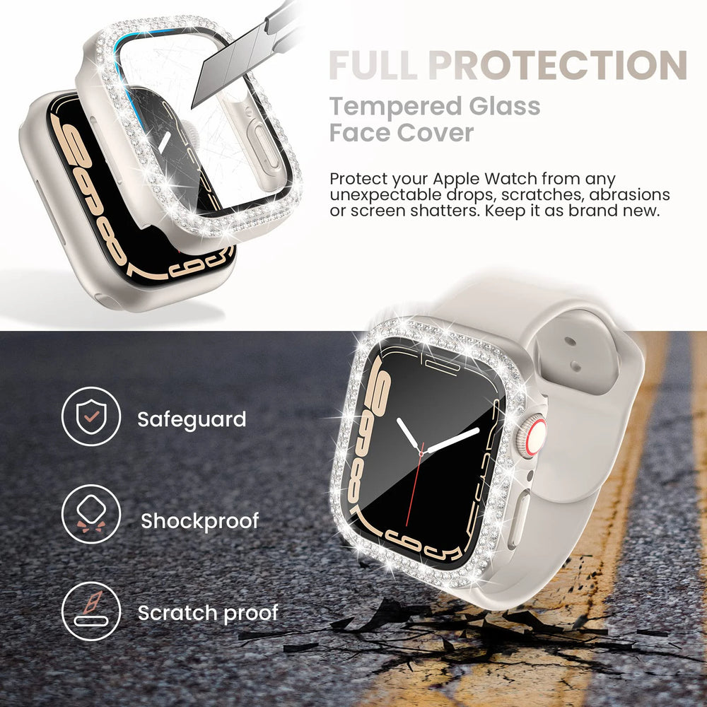 Glass+Bling Diamond Cover For Apple Watch Case
