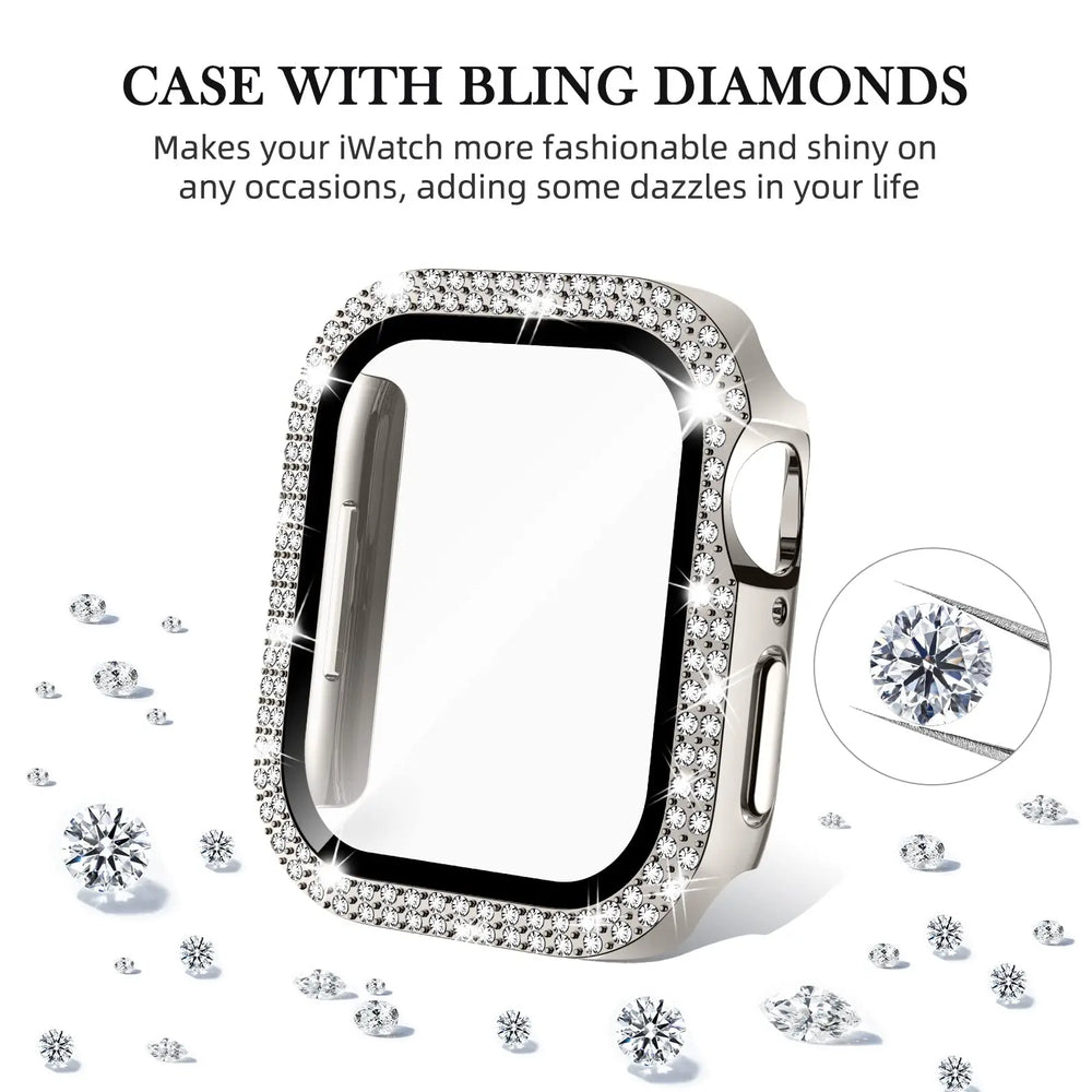Glass+Bling Diamond Cover For Apple Watch Case