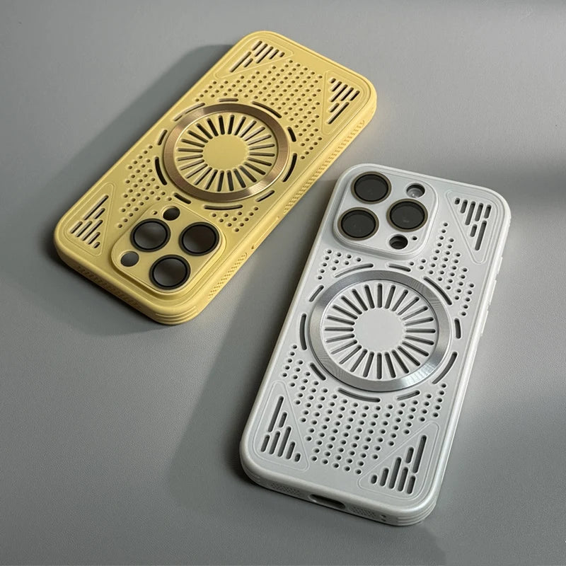 Hollow Mesh Matte Shockproof Cooling Magnetic Case For iPhone
