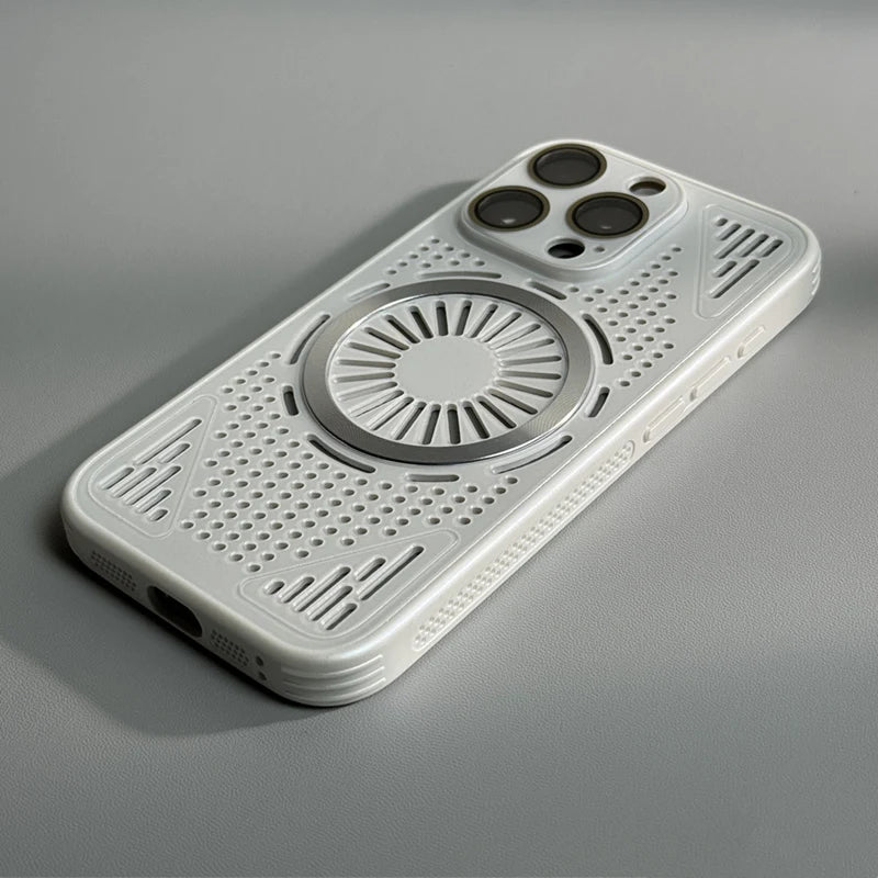 Hollow Mesh Matte Shockproof Cooling Magnetic Case For iPhone