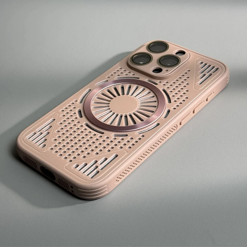 Hollow Mesh Matte Shockproof Cooling Magnetic Case For iPhone
