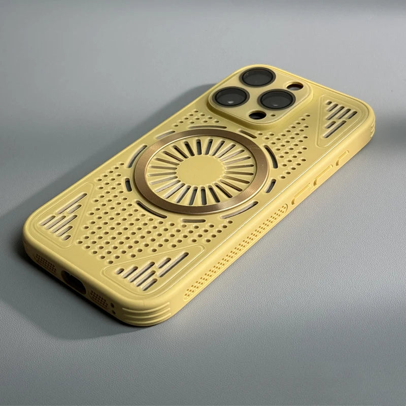 Hollow Mesh Matte Shockproof Cooling Magnetic Case For iPhone