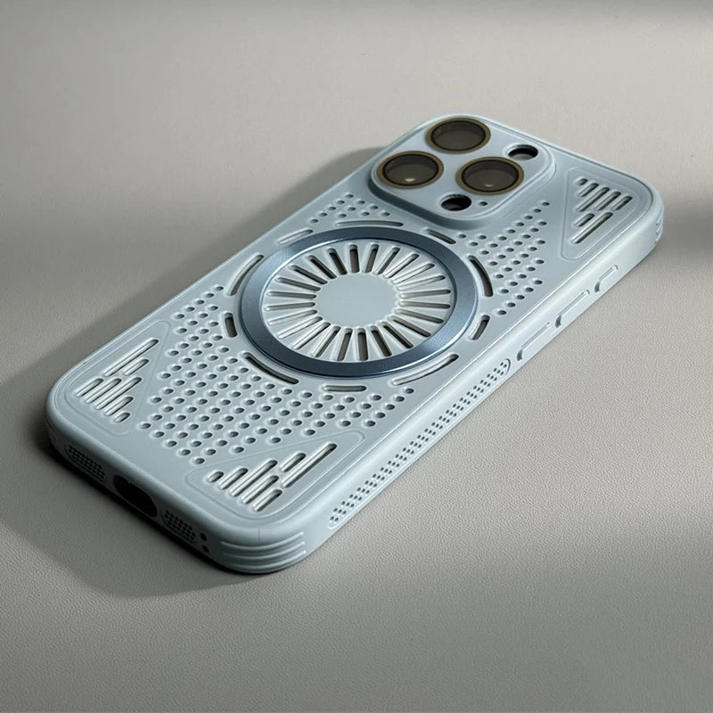 Hollow Mesh Matte Shockproof Cooling Magnetic Case For iPhone