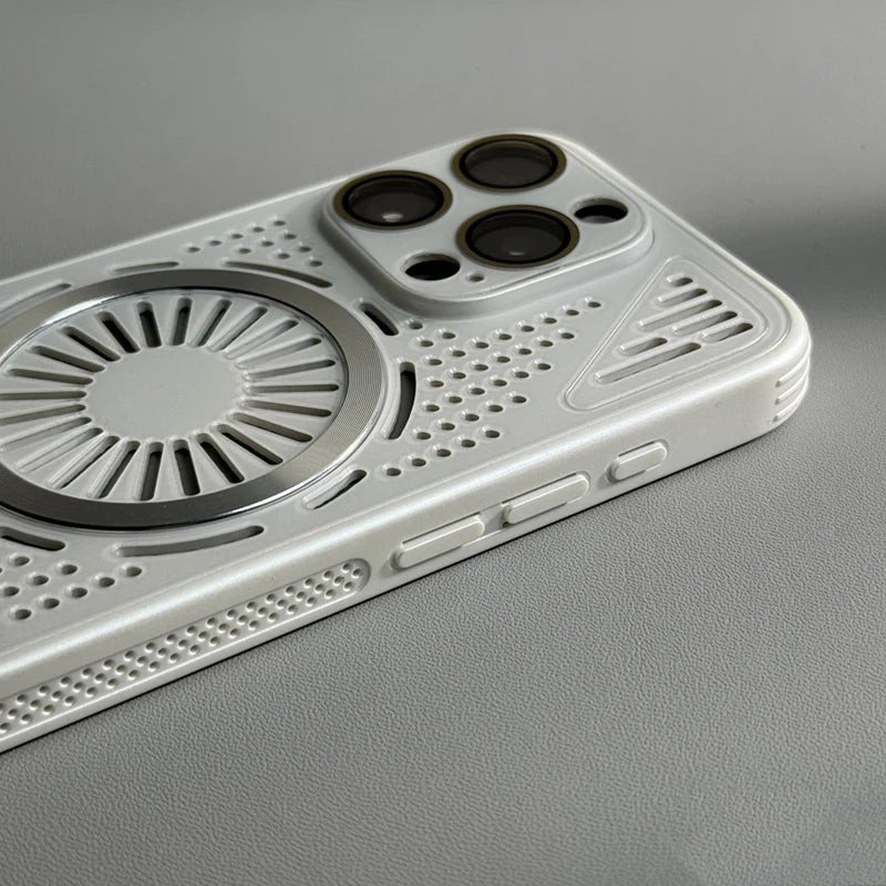 Hollow Mesh Matte Shockproof Cooling Magnetic Case For iPhone