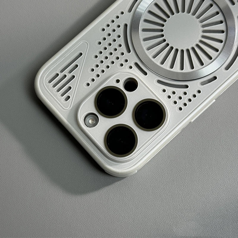 Hollow Mesh Matte Shockproof Cooling Magnetic Case For iPhone