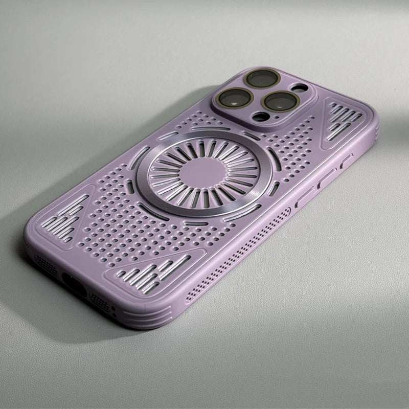 Hollow Mesh Matte Shockproof Cooling Magnetic Case For iPhone