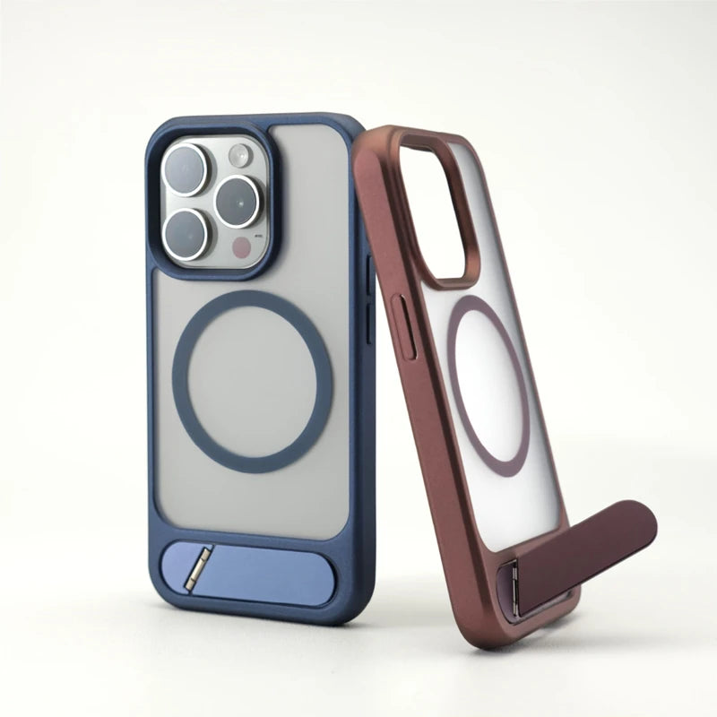 Invisible Alloy Bumper Hard Armor KickStand Magnetic Case For iPhone