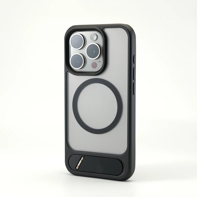 Invisible Alloy Bumper Hard Armor KickStand Magnetic Case For iPhone