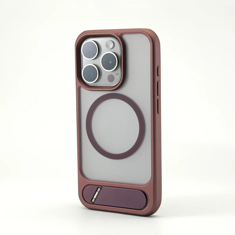 Invisible Alloy Bumper Hard Armor KickStand Magnetic Case For iPhone