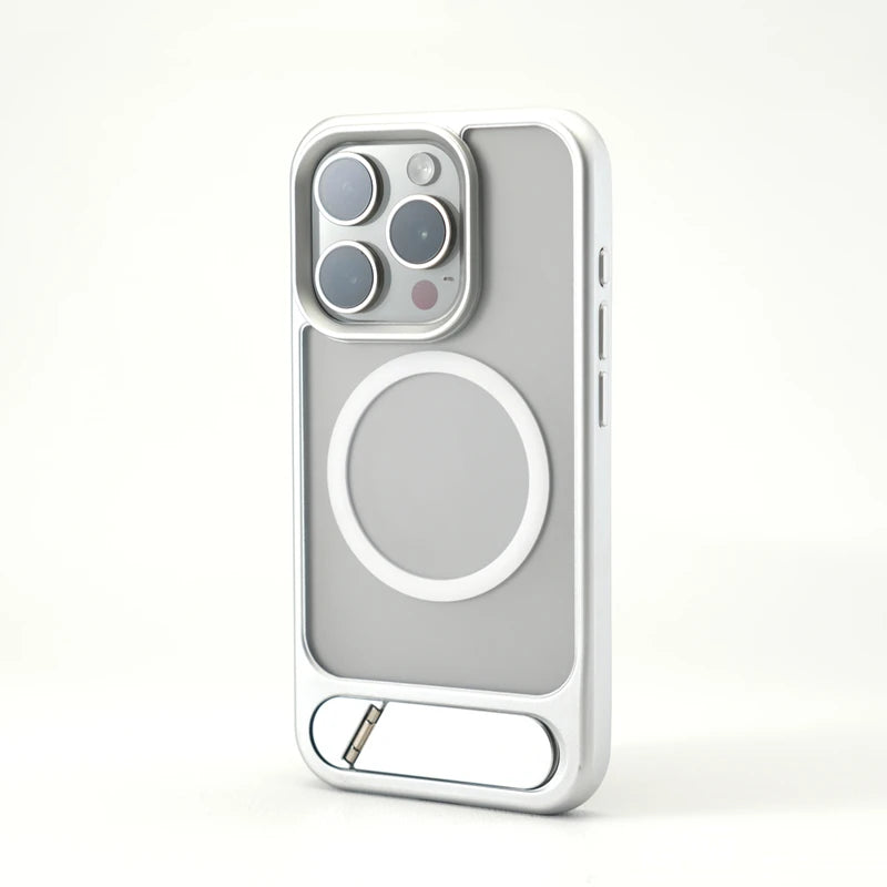 Invisible Alloy Bumper Hard Armor KickStand Magnetic Case For iPhone