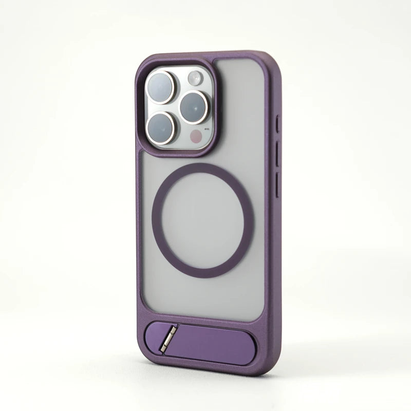 Invisible Alloy Bumper Hard Armor KickStand Magnetic Case For iPhone