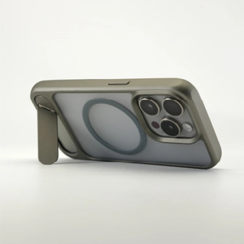 Invisible Alloy Bumper Hard Armor KickStand Magnetic Case For iPhone